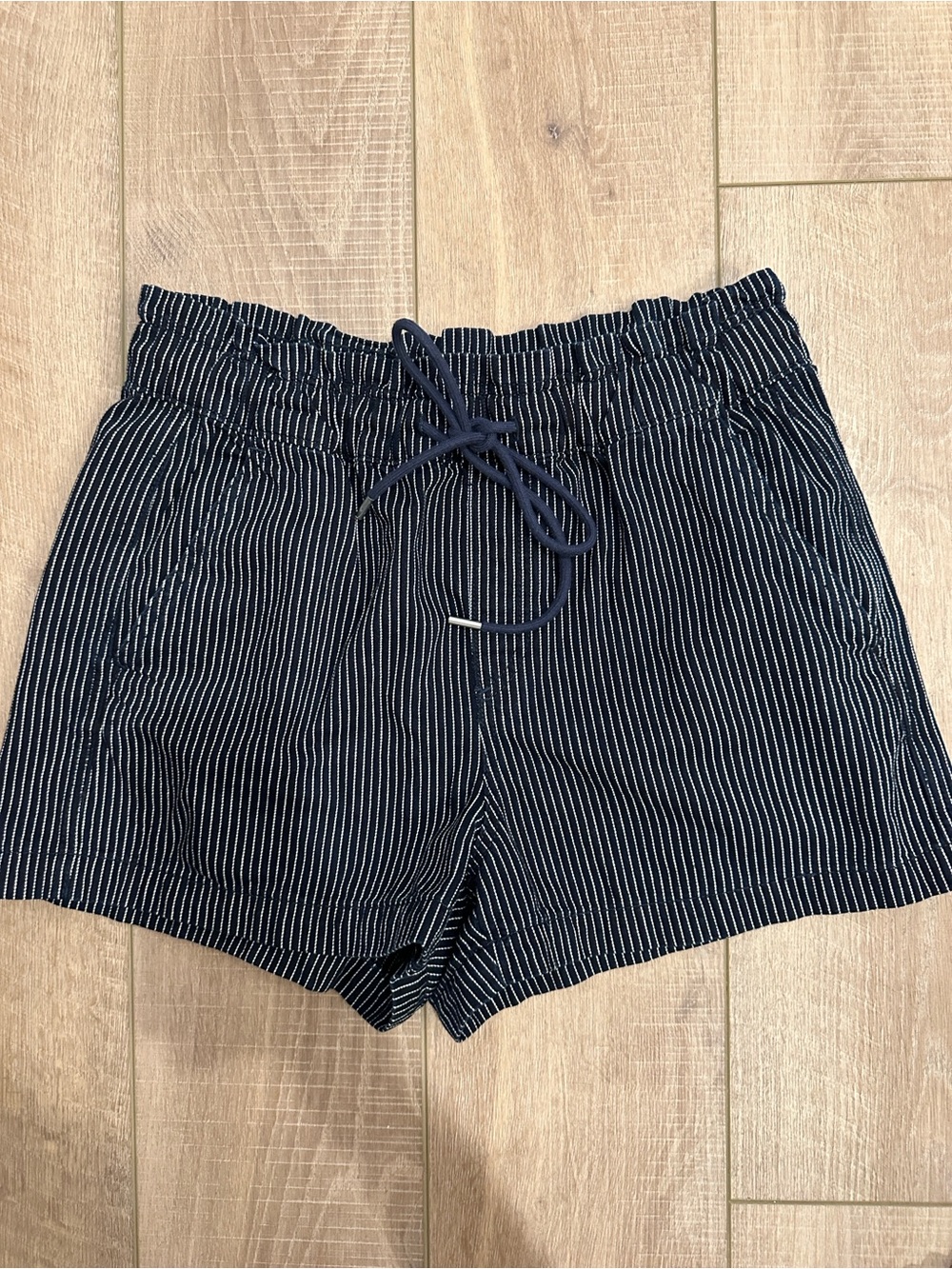 LOFT Navy and White Pinstripe Shorts